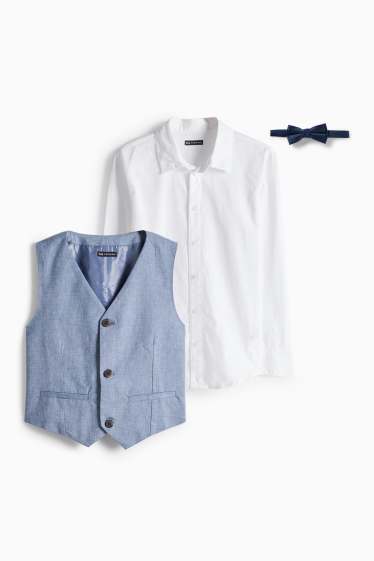 Kinder Jungen - Set - Hemd, Weste und Fliege - 3 teilig - festlich - blau / weiss
