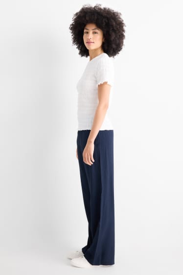 Dames - Pantalon - mid waist - wide leg - donkerblauw