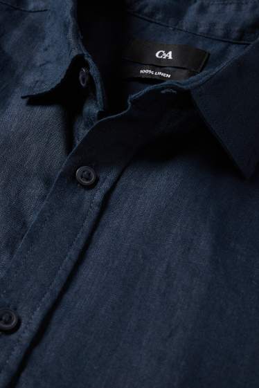 Men - Linen shirt - regular fit - kent collar - dark blue