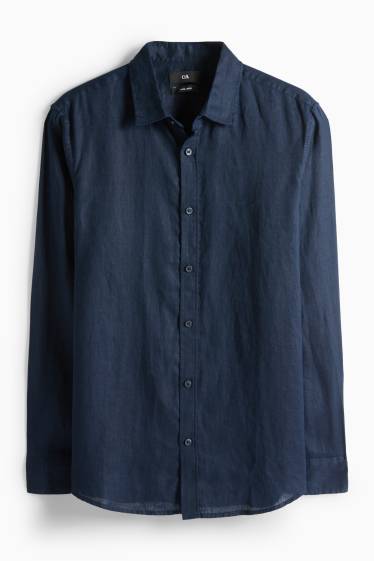 Men - Linen shirt - regular fit - kent collar - dark blue