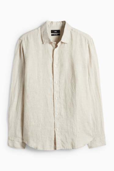 Men - Linen shirt - regular fit - Kent collar - beige