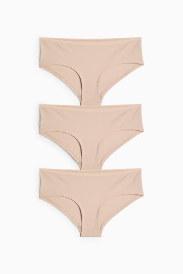 Dames - Set van 3 - hipster - licht beige