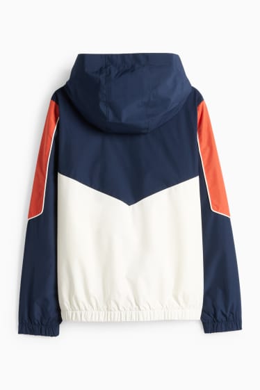 Enfants garçons - Veste à capuche - finition déperlante - bleu foncé / blanc crème