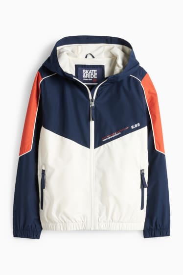 Enfants garçons - Veste à capuche - finition déperlante - bleu foncé / blanc crème