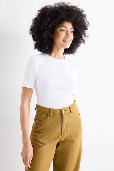 Dames - T-shirt - slim fit - ribstof - wit