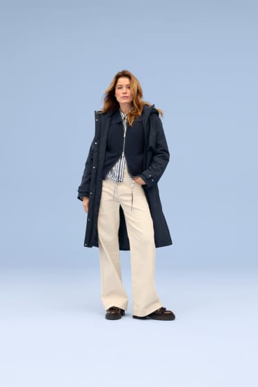 Dames - Pantalon met ceintuur - high waist - wide leg - licht beige