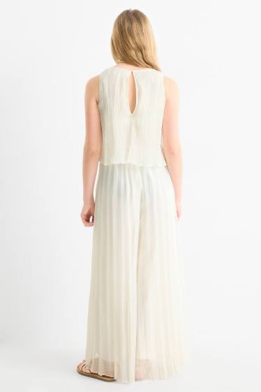Kinder Mädchen - Plissee-Jumpsuit - Glanz-Effekt - cremeweiss