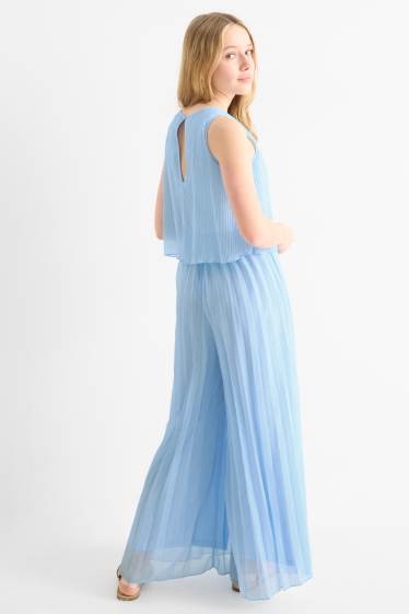 Kinder Mädchen - Plissee-Jumpsuit - Glanz-Effekt - hellblau
