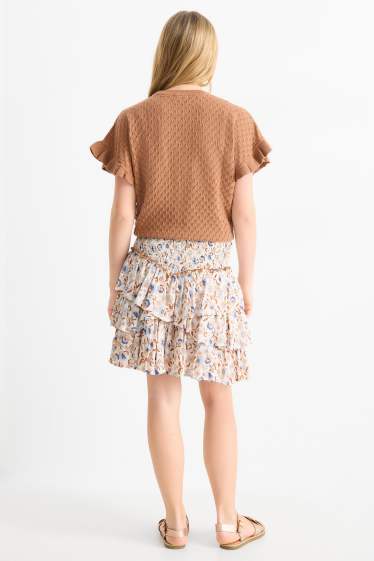 Kinder Mädchen - Blume - Rock - Glanz-Effekt - cremeweiss