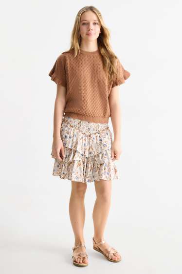 Kinder Mädchen - Blume - Rock - Glanz-Effekt - cremeweiss