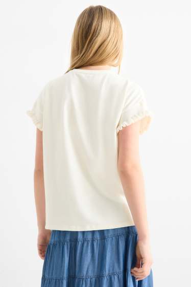 Copii - Fete - Tricou cu mânecă scurtă - aspect lucios - crem