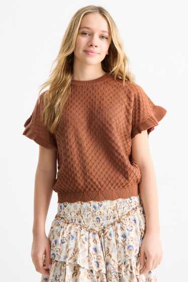 Kinder Mädchen - Kurzarmshirt - strukturiert - braun