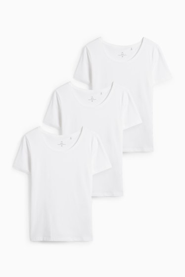 Damen - Multipack 3er - Basic-T-Shirt - Slim Fit - weiss