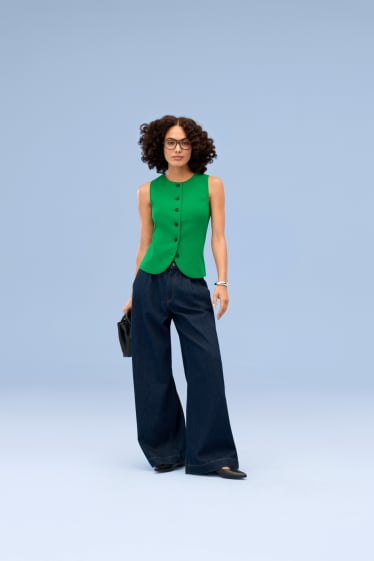 Femmes - Wide leg jean - high waist - jean bleu foncé