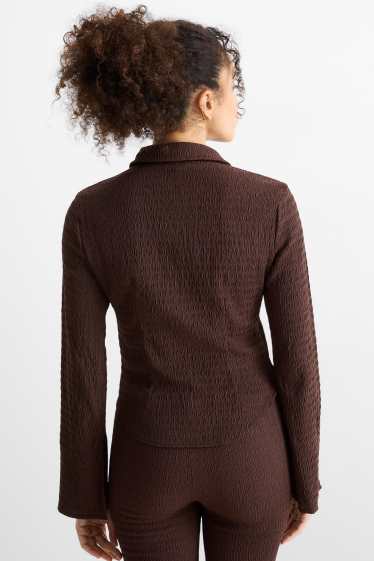 Donna - Camicetta - arricciature - marrone scuro