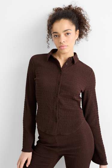 Donna - Camicetta - arricciature - marrone scuro