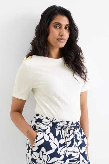 Women - T-shirt - regular fit - textured - white