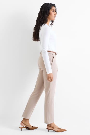 Femmes - Pantalon de toile à ceinture - midwaist - tapered fit - beige clair