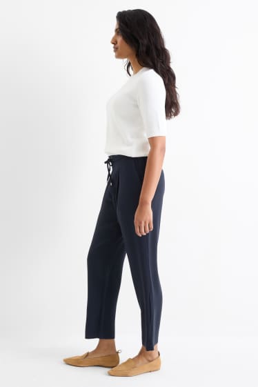 Dámské - Plátěné kalhoty - mid waist - tapered fit - tmavomodrá