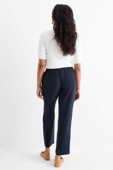 Dámské - Plátěné kalhoty - mid waist - tapered fit - tmavomodrá