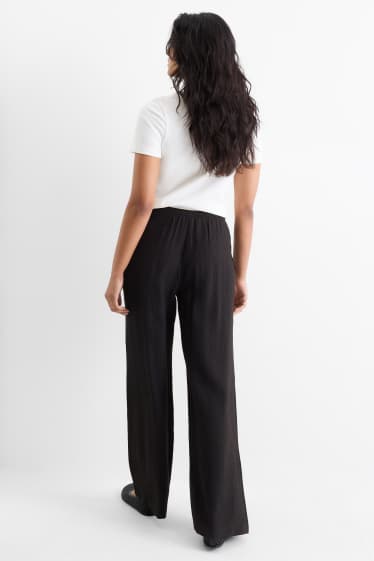Dames - Pantalon - mid waist - wide leg - zwart