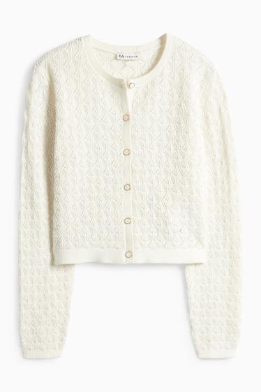 Děti - dívky - Pletený kardigan - krémově bílá