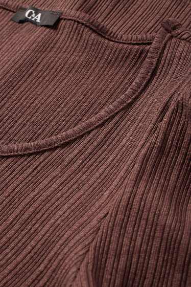 Damen - T-Shirt - Regular Fit - gerippt - dunkelbraun