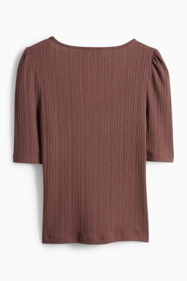 Damen - T-Shirt - Regular Fit - gerippt - dunkelbraun