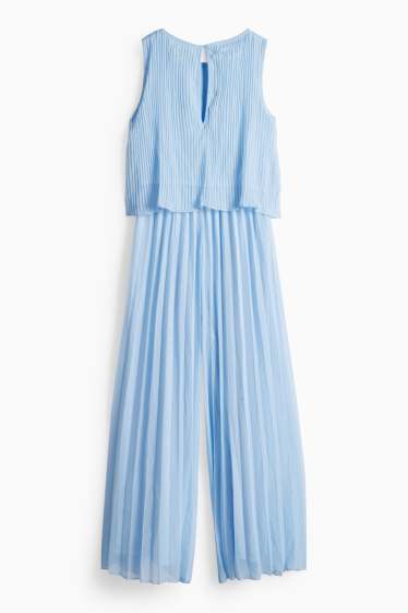 Kinder Mädchen - Plissee-Jumpsuit - Glanz-Effekt - hellblau