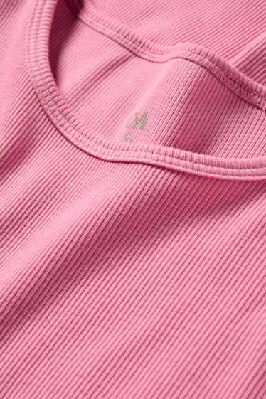 Femmes - T-shirt - slim fit - finition côtelée - rose