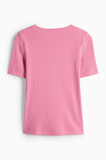 Femmes - T-shirt - slim fit - finition côtelée - rose