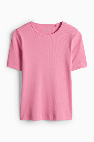Femmes - T-shirt - slim fit - finition côtelée - rose