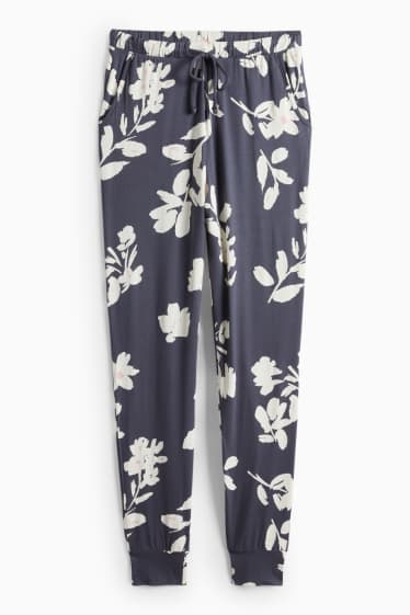 Dames - Pyjamabroek van viscose - gebloemd - donkerblauw / crème wit