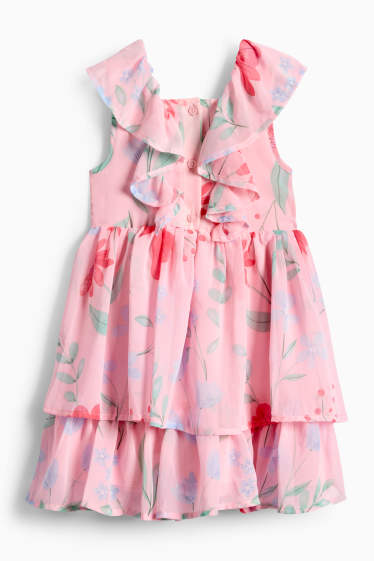 Children Girls - Floral - chiffon dress - rose / red