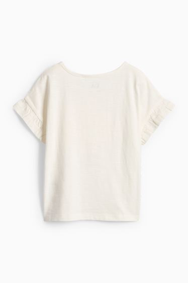 Bambine - Fiore - maglia a maniche corte - effetto brillante - bianco crema