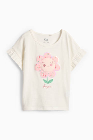 Bambine - Fiore - maglia a maniche corte - effetto brillante - bianco crema
