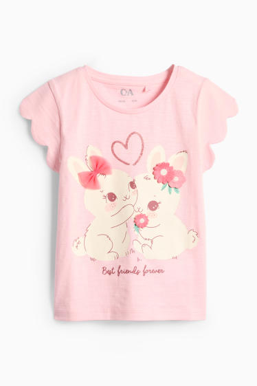 Bambine - Leprotto - maglia a maniche corte - effetto brillante - rosa