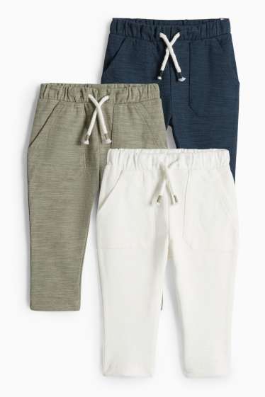 Neonati - Confezione da 3 - pantaloni sportivi per neonati - tessuto tramato - blu scuro / bianco
