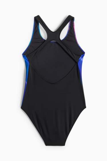 Kinder Mädchen - Badeanzug - LYCRA® XTRA LIFE™ - gemustert - blau  / schwarz