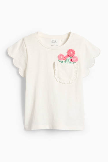 Kinderen: meisjes - Bloem - T-shirt - crème wit