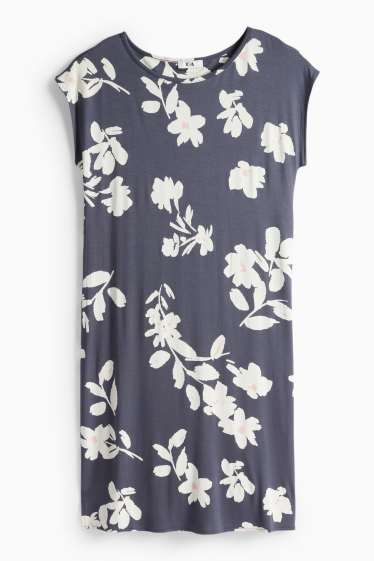 Damen - Viskose-Nachthemd - geblümt - dunkelblau / cremeweiss