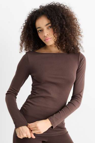 Dames - Longsleeve - slim fit - donkerbruin