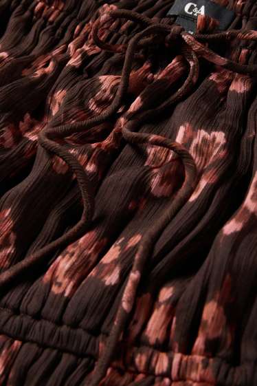 Femmes - Robe Empire - à fleurs - finition texturée - marron foncé