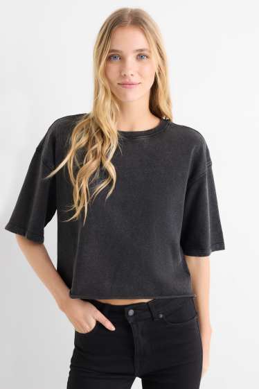 Femei - Tricou crop - relaxed fit - negru