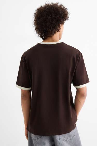 Pánské - Tričko - relaxed fit - tmavohnědá