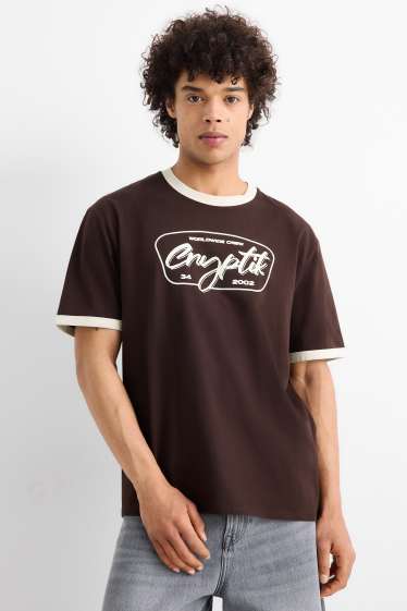 Pánské - Tričko - relaxed fit - tmavohnědá