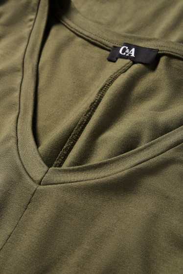 Donna - T-shirt con scollo a V - kaki
