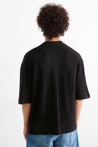 Hommes - Chemise en maille - relaxed fit - col à revers - finition texturée - noir