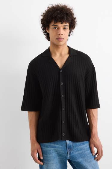 Hommes - Chemise en maille - relaxed fit - col à revers - finition texturée - noir