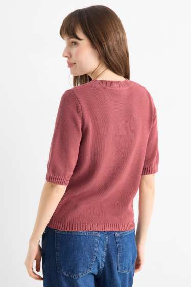 Donna - Maglione - a maniche corte - bordeaux